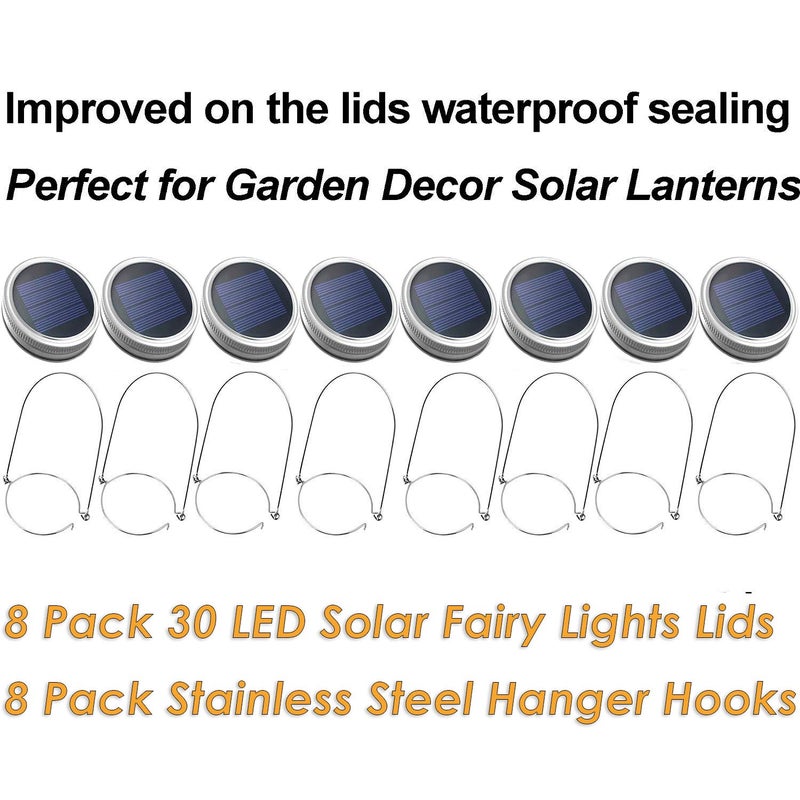 Yitee Mason Jar Solar Lantern Lights, 8 Pack 30 LED Bulbs Fairy Star Firefly Solar Lids Jar Lights,8 Hangers Included(No Jars),for Outdoor Home Garden Patio Christmas Halloween Decor Light - Image 5